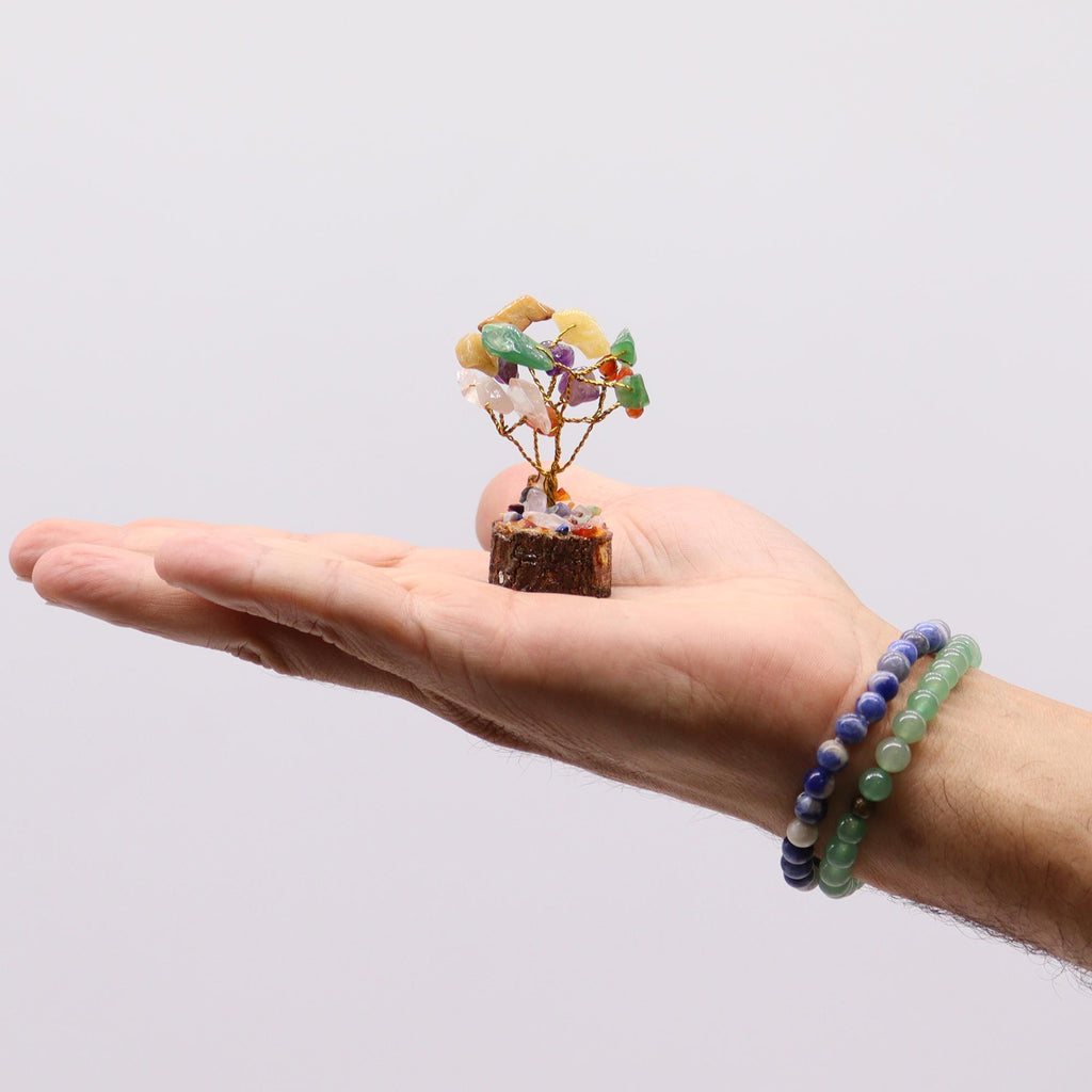 Mini árboles de piedras preciosas sobre base de madera - Mezcla surtida (15 piedras)