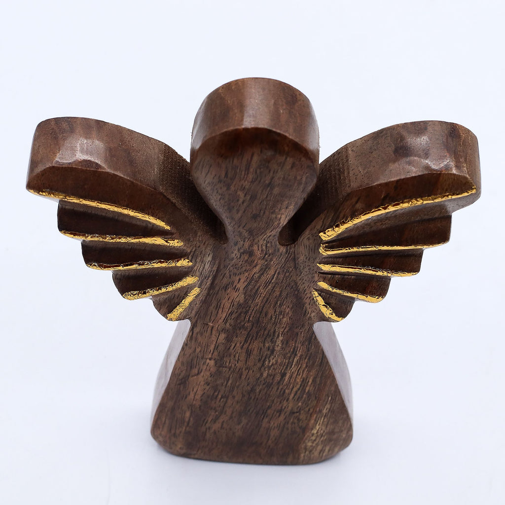 Ángel grande de madera de mango - decoración dorada