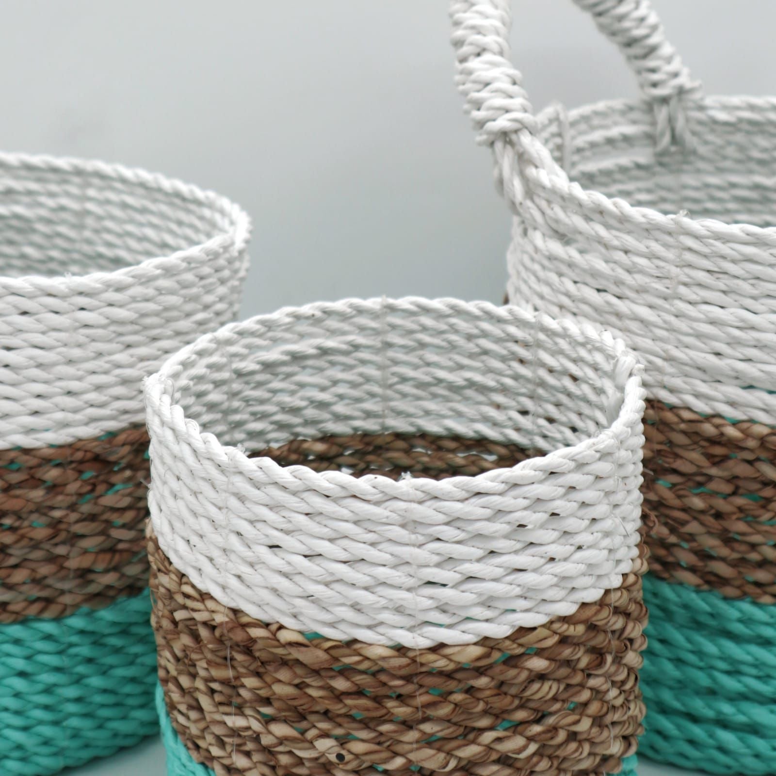 Juego de cestas de algas marinas - Verde/Natural/Blanco