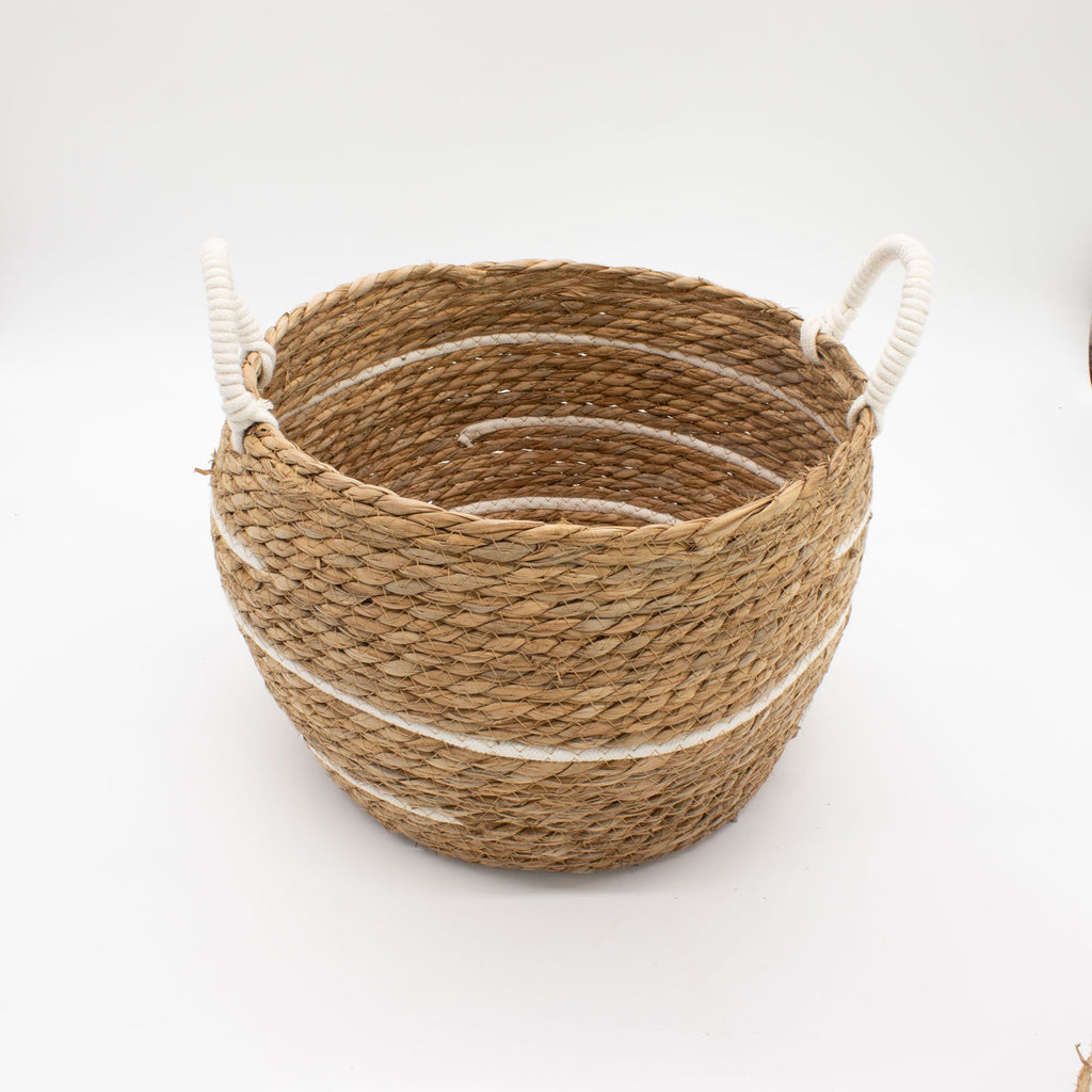 Cestas grandes de algodón y pasto marino – Rayas naturales – Juego de 3