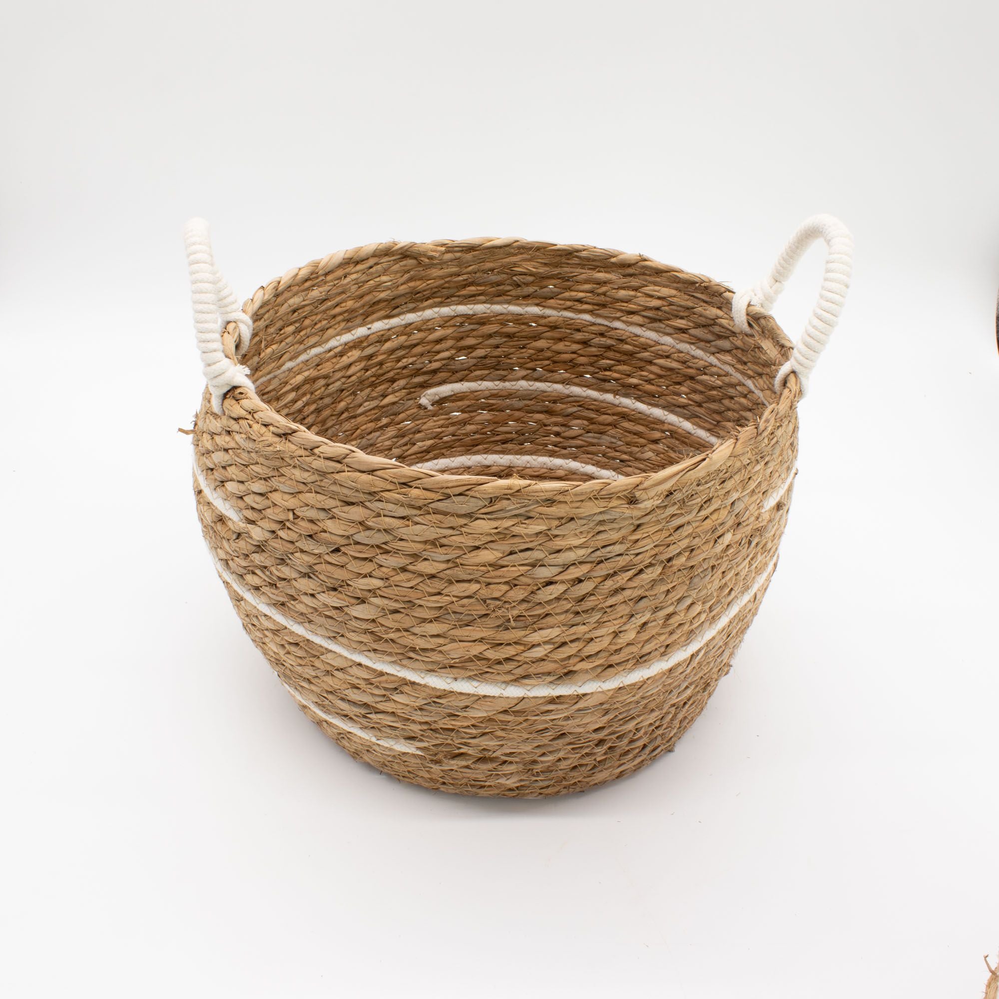 Cestas grandes de algodón y pasto marino – Rayas naturales – Juego de 3