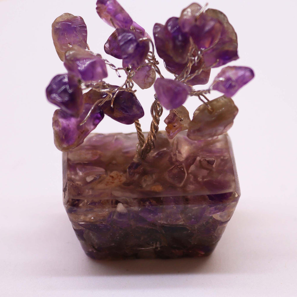 Mini árbol de piedras preciosas sobre base de orgonita - Amatista (15 piedras)