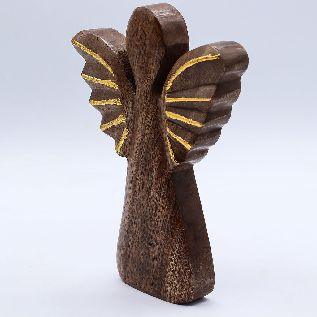 Ángel grande de madera de mango - decoración dorada