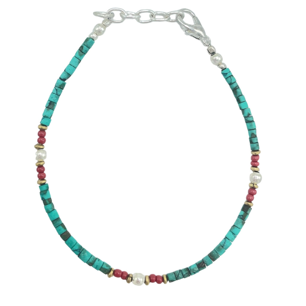 Pulsera nepalí de gemas extrafinas - Turquesa y piedra