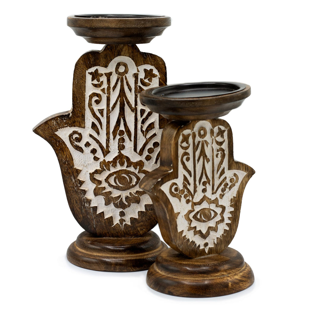 Candelabro de Madera de Mango - Hamsa - Pequeño 18x11cm
