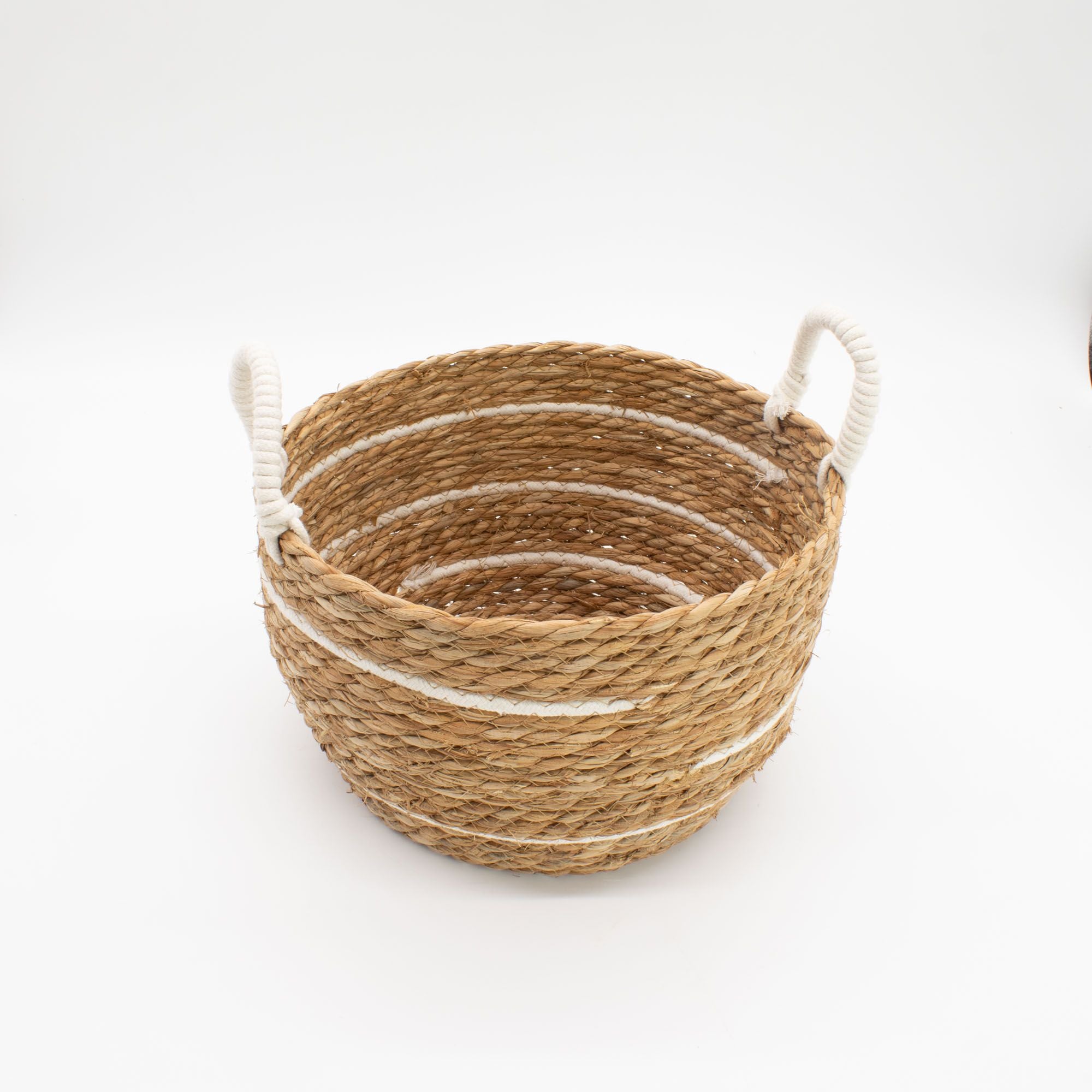 Cestas grandes de algodón y pasto marino – Rayas naturales – Juego de 3