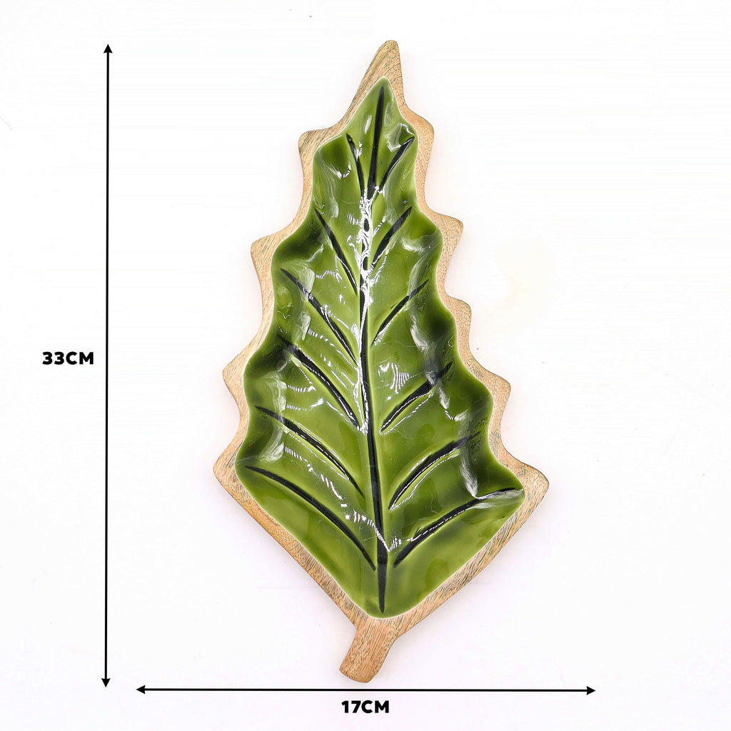 Perdido en el Bosque -  Tazón de madera con hoja esmaltada - 33x17cm