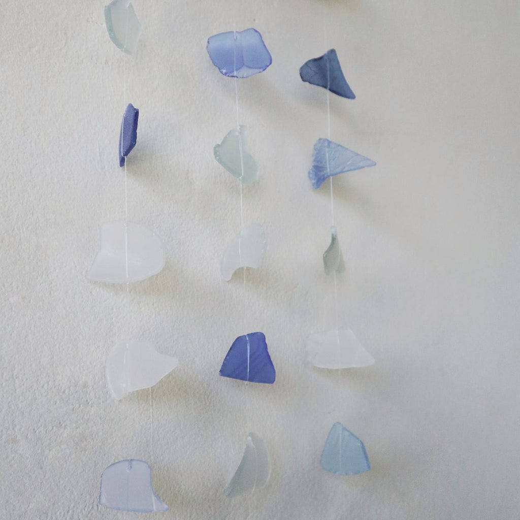 Carillón de vidrio reciclado - Tres cuerdas - Azul y blanco