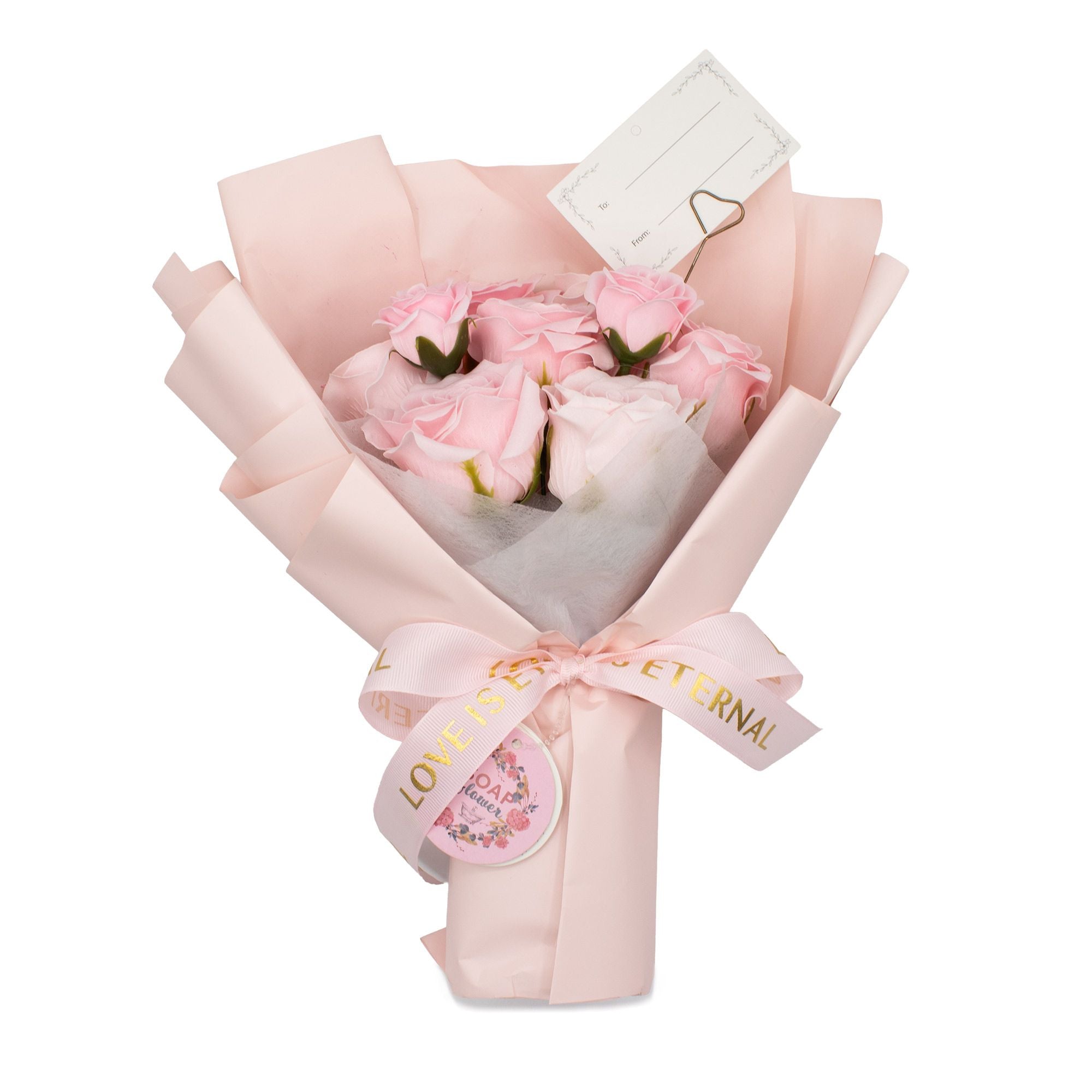 Ramo grande de rosas rosadas - El amor es eterno -  Tarjeta de regalo