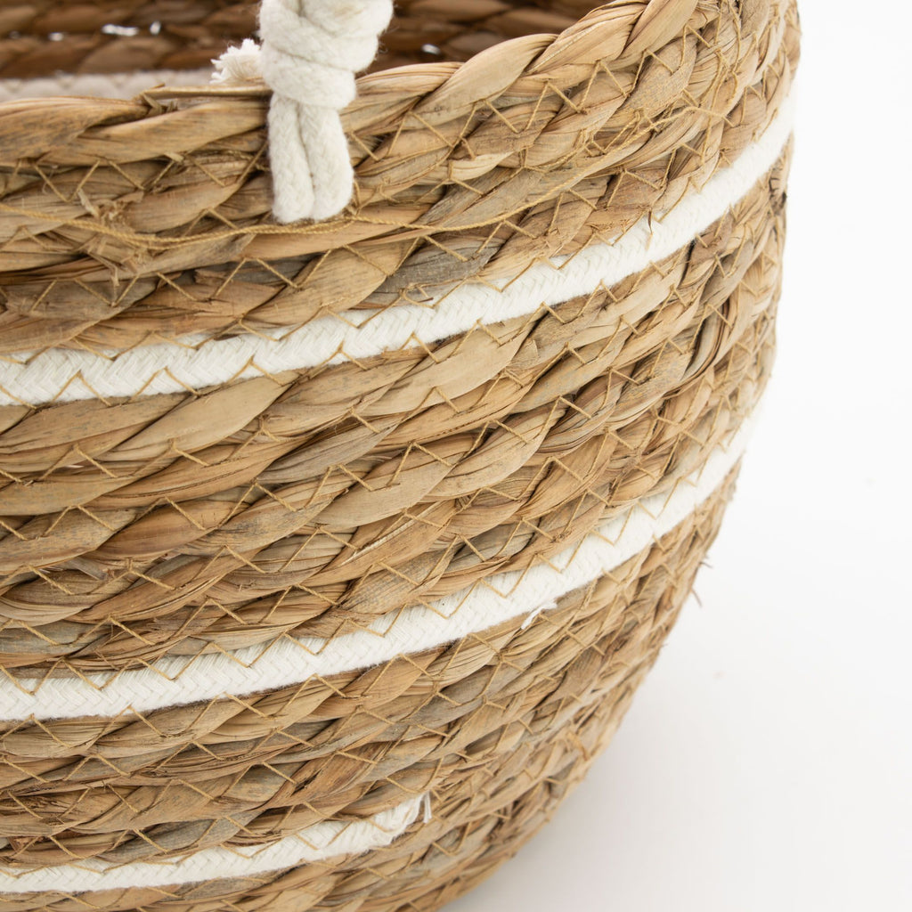 Cestas grandes de algodón y pasto marino – Rayas naturales – Juego de 3