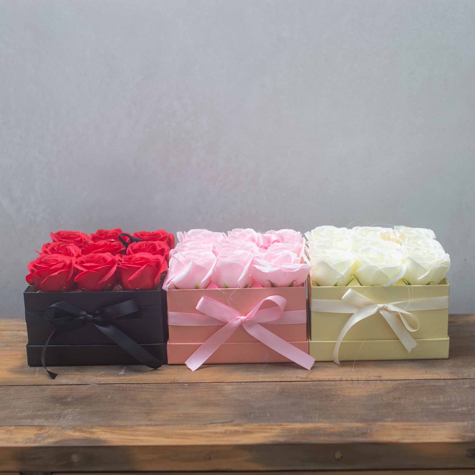Caja de Regalo - Flor de Jabón  9 Rosas Rosas - cuadrado