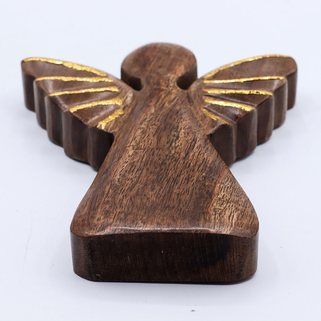Ángel grande de madera de mango - decoración dorada