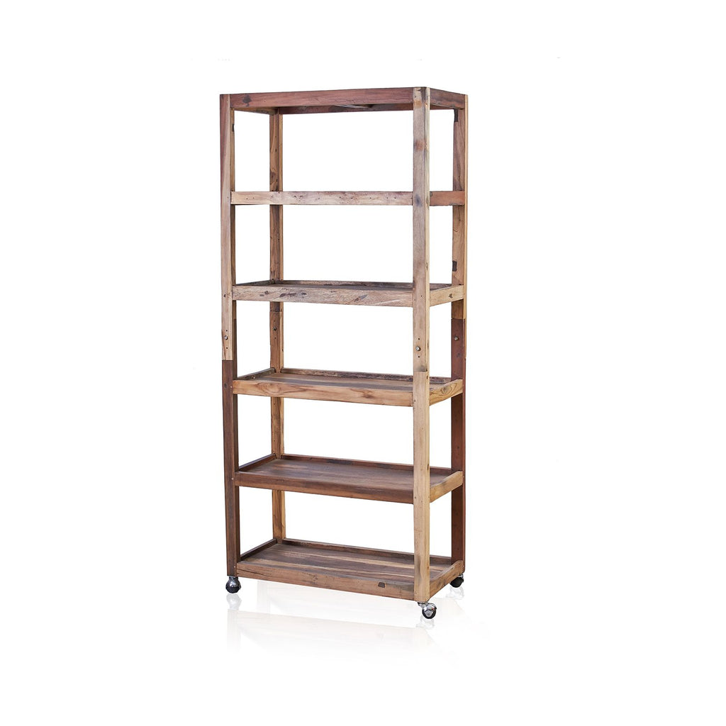 Expositor de seis repisas con ruedas - Madera reciclada
