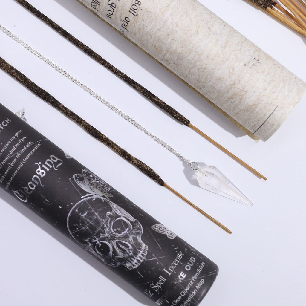 Incienso antiguo para hechizos de brujas - Purificación - Péndulo de cristal de roca