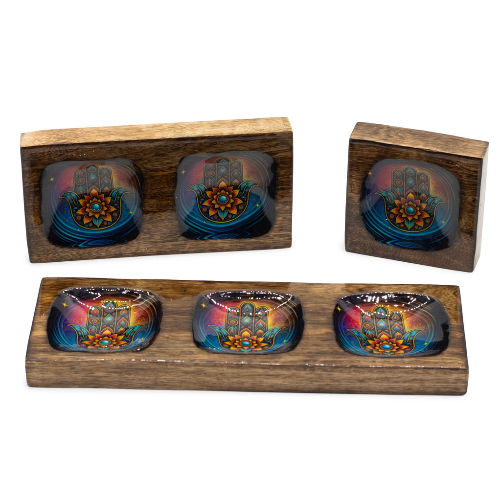 Juego de bandejas de mango esmaltadas Mediano - Hamsa