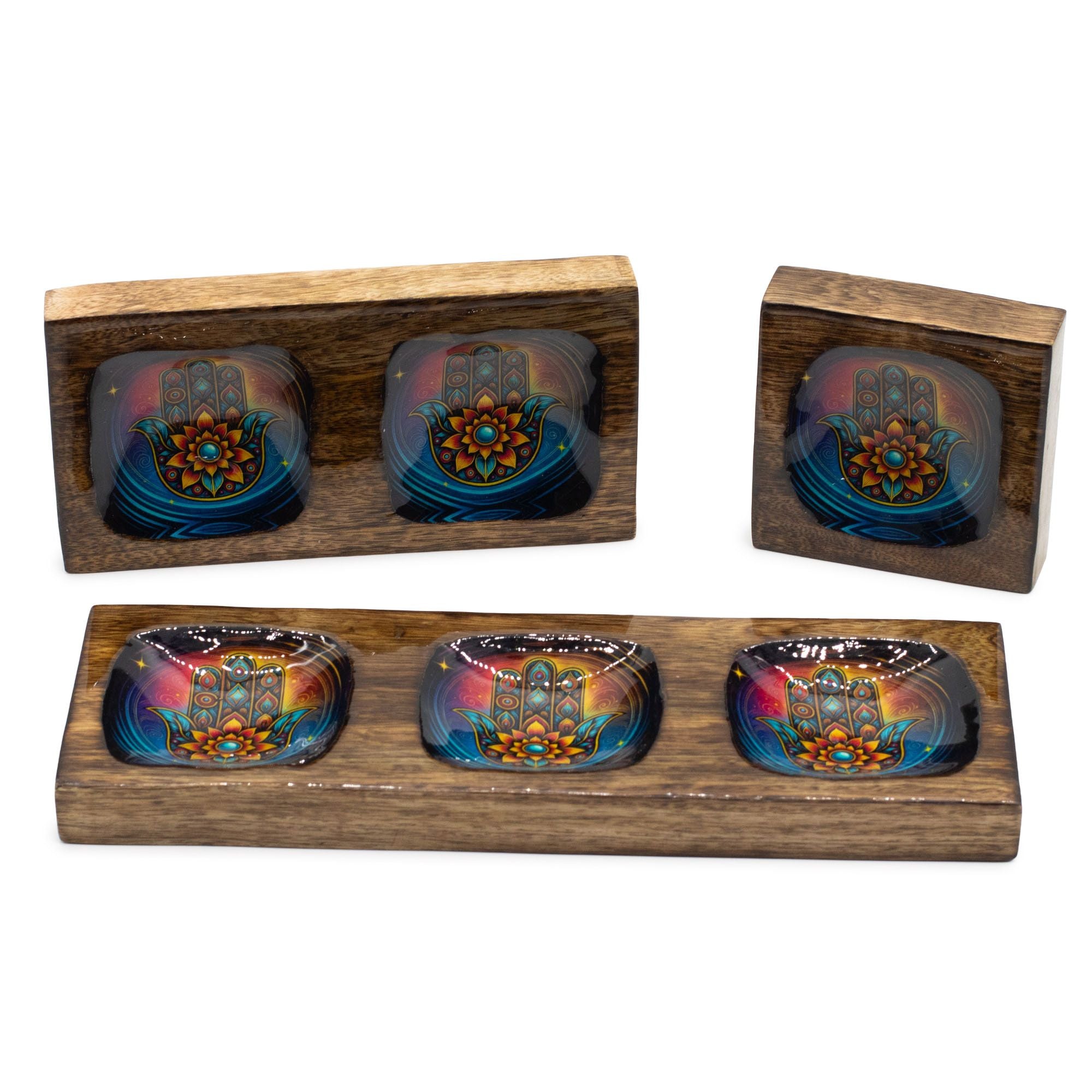 Juego de bandejas de mango esmaltadas Mediano - Hamsa