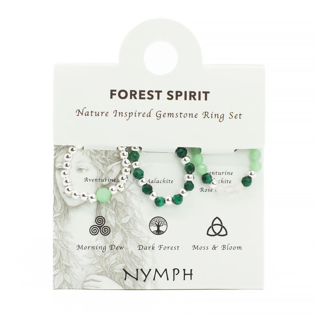 Conjunto de anillos con gema de espíritu ninfa - Espíritu del Bosque