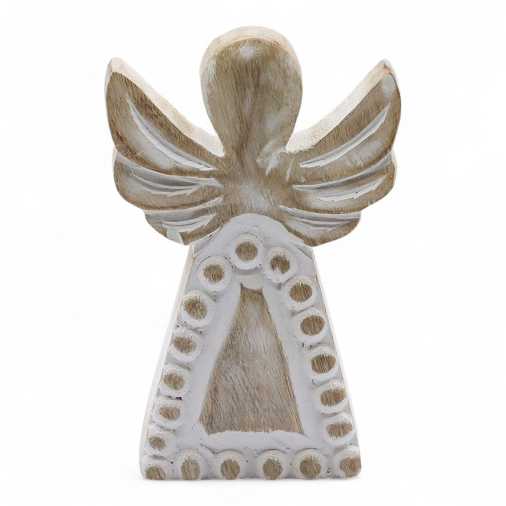 Ángel de madera de mango - lavado blanco
