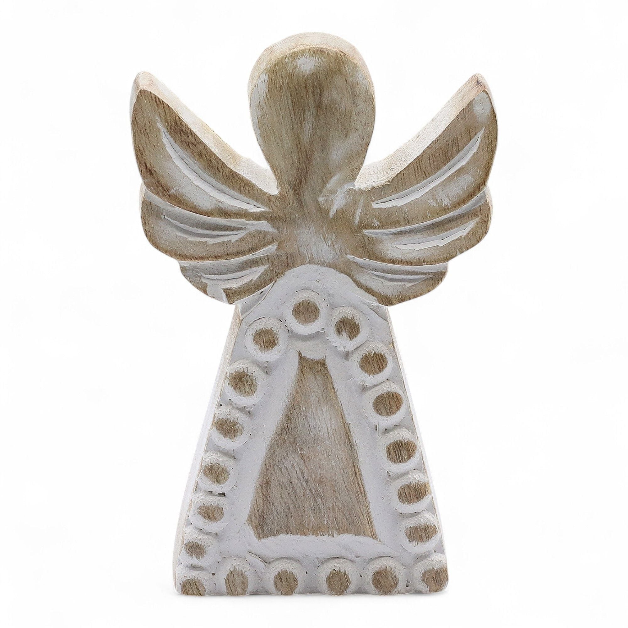 Ángel de madera de mango - lavado blanco