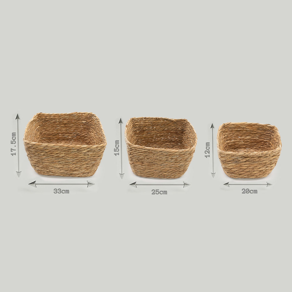 Cestas cuadradas de hierba marina - Natural - Juego de 3