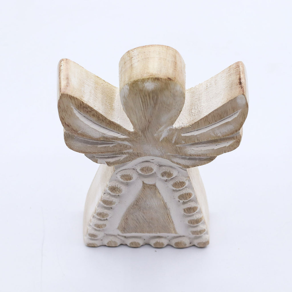 Ángel de madera de mango - lavado blanco